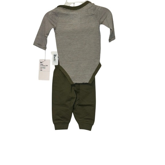 Nike 2 Piece Baby Set Olive Green Striped Bodysuit Pants 3M Infant Outfit NWT - Picture 2 of 7